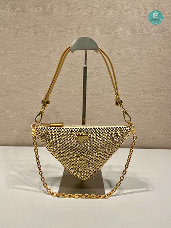 PRADA Triangle crystal-embellished fabric bag In Yellow 26x15x6cm