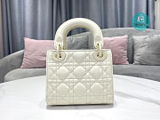 Small Lady Dior Latte Uramatte Cannage Calfskin In Full White 17cm - 2