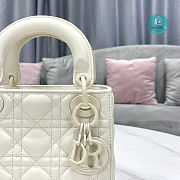 Small Lady Dior Latte Uramatte Cannage Calfskin In Full White 17cm - 4