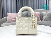 Small Lady Dior Latte Uramatte Cannage Calfskin In Full White 17cm - 5