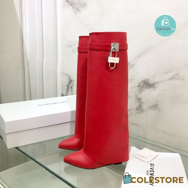 Givenchy Shark Lock Leather Knee-high Boots in Red  - 1