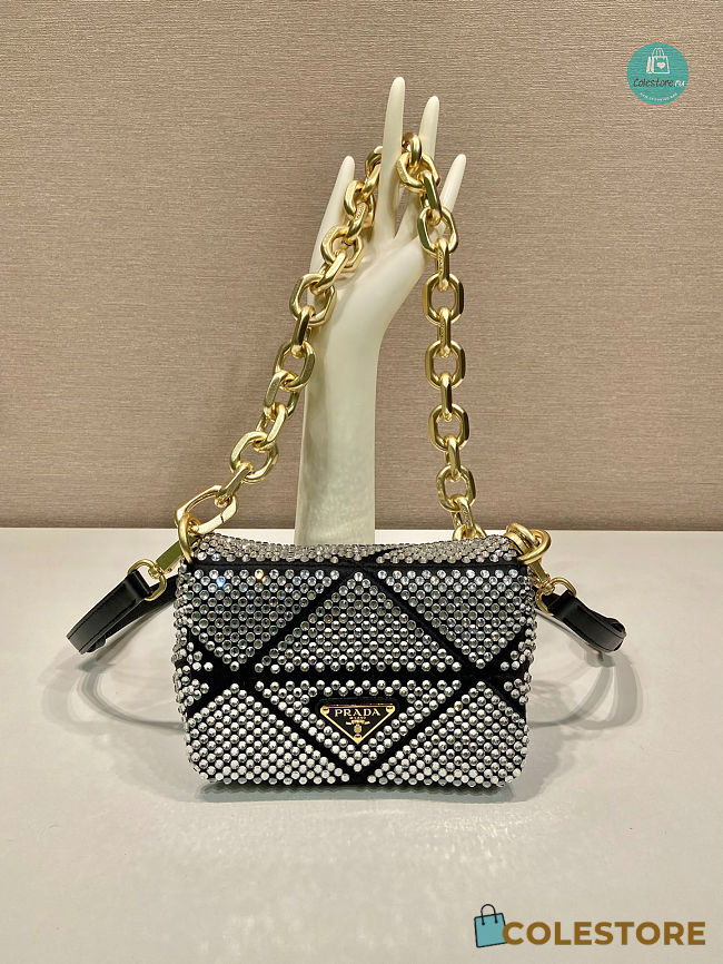 Prada Satin Mini-Bag With Crystals Black 17x11.5x6.5cm - 1