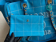 Chanel Shopping Bag Cotton Calfskin & Gold-Tone Metal Blue & White 38x32x18cm - 2