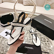 Chanel Artificial Pearl Grosgrain Sandal In Black  - 3