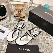 Chanel Artificial Pearl Grosgrain Sandal In Black  - 6