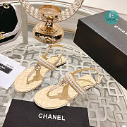 Chanel Artificial Pearl Grosgrain Sandal In Beige - 1