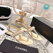 Chanel Artificial Pearl Grosgrain Sandal In Beige - 3