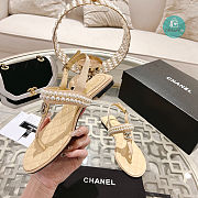 Chanel Artificial Pearl Grosgrain Sandal In Beige - 2