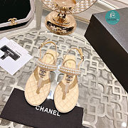 Chanel Artificial Pearl Grosgrain Sandal In Beige - 5