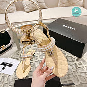 Chanel Artificial Pearl Grosgrain Sandal In Beige - 4