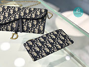 Dior Long Saddle Wallet With Chain Blue Dior Oblique Jacquard 19x9.5cm - 4