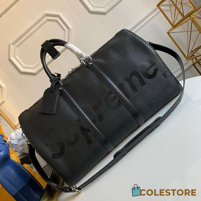 Louis Vuitton Supreme Black Epi Keepall Bandouliere 55 Palladium 30x55x25cm - 1