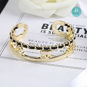 Chanel CC Logos Chain Bracelet Gold Plated Black Leather  - 1