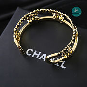 Chanel CC Logos Chain Bracelet Gold Plated Black Leather  - 6