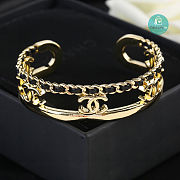 Chanel CC Logos Chain Bracelet Gold Plated Black Leather  - 4