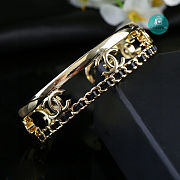 Chanel CC Logos Chain Bracelet Gold Plated Black Leather  - 3