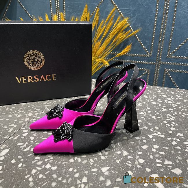 Versace La Medusa Slingback Pointed Toe Pump In Black/Pink - 1