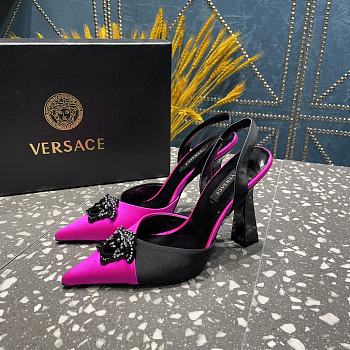 Versace La Medusa Slingback Pointed Toe Pump In Black/Pink