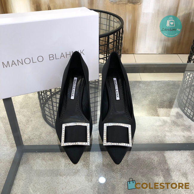 Manolo Blahnik Rhinestone Square Buckle In Black Pump 7cm - 1