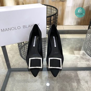 Manolo Blahnik Rhinestone Square Buckle In Black Pump 7cm