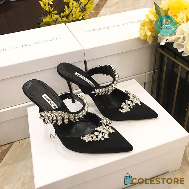Manolo Blahnik Lurum 90mm Crystal- Embellished Satin Heel In Black  - 1