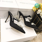 Manolo Blahnik Lurum 90mm Crystal- Embellished Satin Heel In Black  - 5