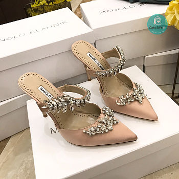 Manolo Blahnik Lurum 90mm Crystal- Embellished Satin Heels In Pink