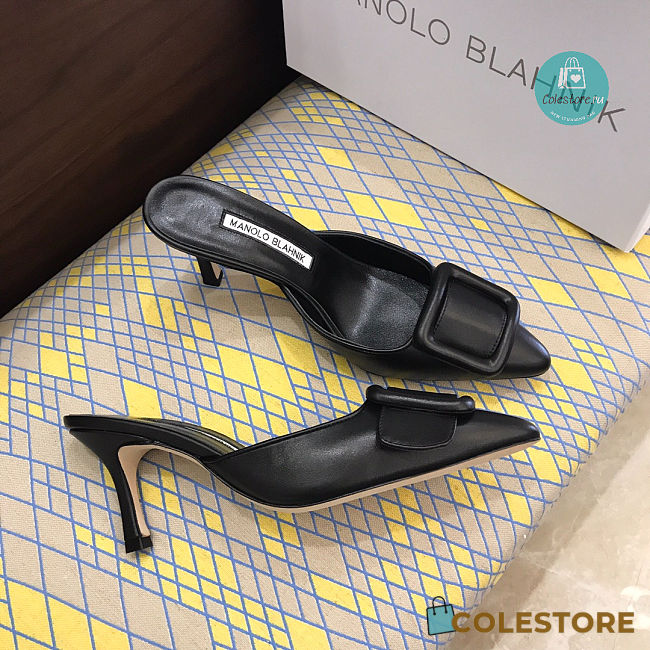 Manolo Blahnik  Black Maysale 50 Leather Heels - 1