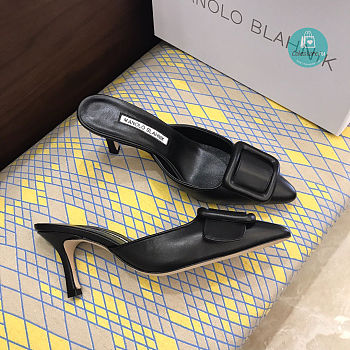 Manolo Blahnik  Black Maysale 50 Leather Heels