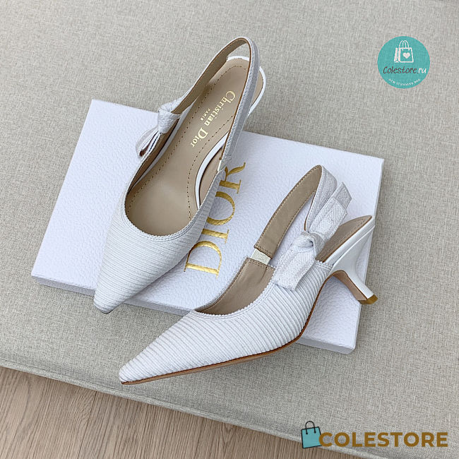 J'ADIOR SLINGBACK PUMP White Cotton Embroidery 6.5cm - 1
