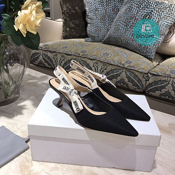J'ADIOR SLINGBACK PUMP Black Cotton Embroidery 6.5cm