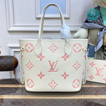 Louis Vuitton Neverfull MM tote bag Crème Beige/Rose Trianon Pink 32x29x17cm 