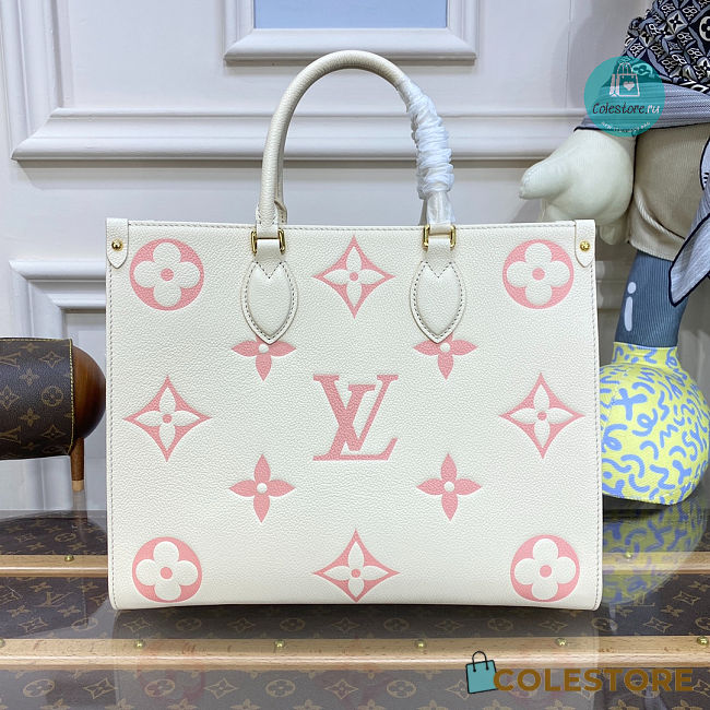 Louis Vuitton OnTheGo MM tote bag Cream Beige/Pink Rose Trianon 34x26x13cm - 1