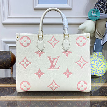 Louis Vuitton OnTheGo MM tote bag Cream Beige/Pink Rose Trianon 34x26x13cm