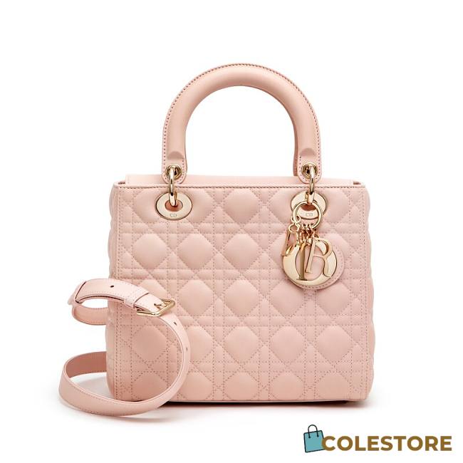 Christian Dior Light Pink Cannage Lambskin Medium Lady Dior Gold Hardware 20x24x12cm - 1