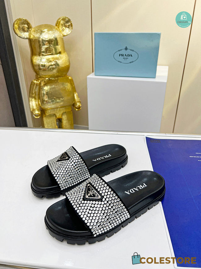 Prada With Stones Black Slippers   - 1