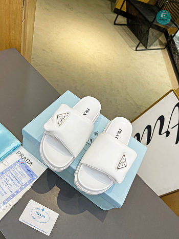 Prada Soft Padded Nappa Leather Slides In White