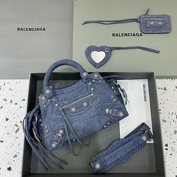 Colestore Balenciaga Neo Cagole City Handbag In Denim in Blue 26x13x18 cm