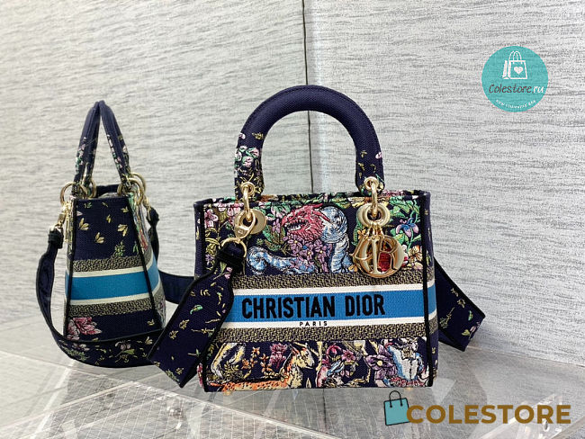 Dior Medium Lady D-Lite Bag Blue Multicolor D-Constellation Embroidery 24 x 20 x 11 cm - 1