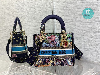 Dior Medium Lady D-Lite Bag Blue Multicolor D-Constellation Embroidery 24 x 20 x 11 cm