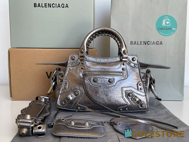 Colestore Balenciaga Neo Cagole City Handbag In Silver 26x13x18cm - 1