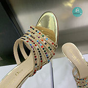 Dior Gem Heeled Slide Gold-Tone Cotton Embroidered with Metallic Thread and Multicolor Square Strass - 5