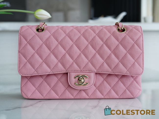 Chanel Classic Flap Bag Golden Chain In Pink Caviar Leather Size 25cm - 1
