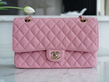 Chanel Classic Flap Bag Golden Chain In Pink Caviar Leather Size 25cm