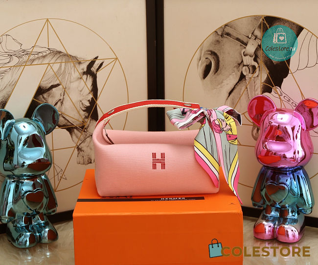 HERMÈS Toile Bride-A-Brac Small Travel Case Pink 25x21x14 cm - 1