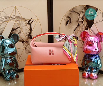 HERMÈS Toile Bride-A-Brac Small Travel Case Pink 25x21x14 cm