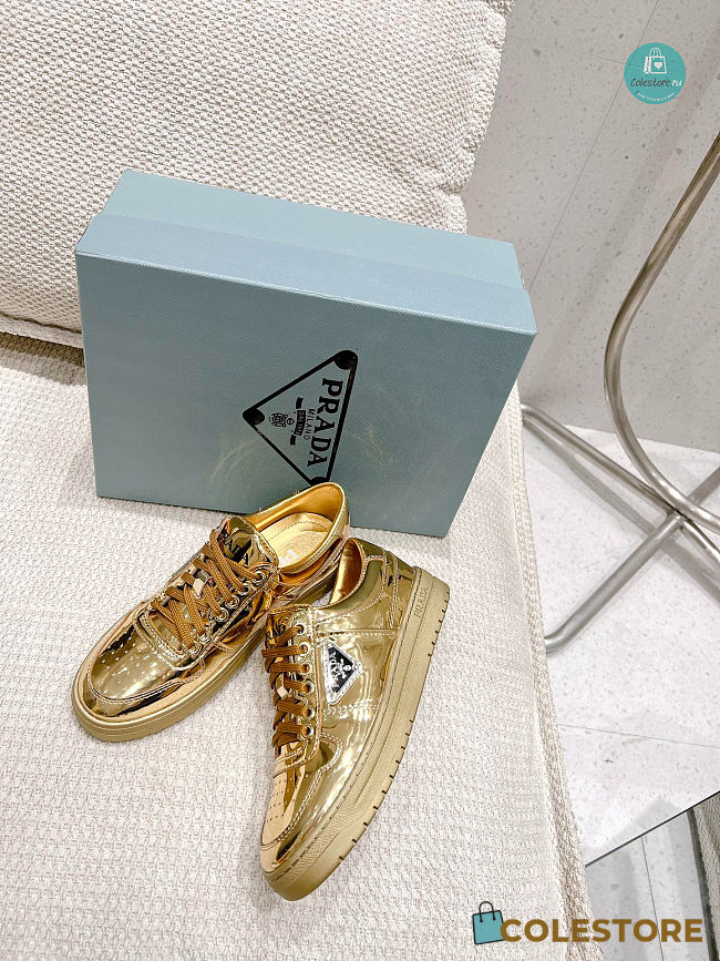 Prada Downtown Metallic Leather Sneakers Platinum - 1