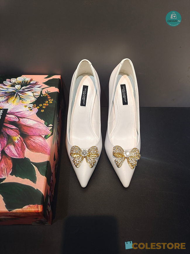 Dolce & Gabbana Bow-detail Satin Pumps In White - 1
