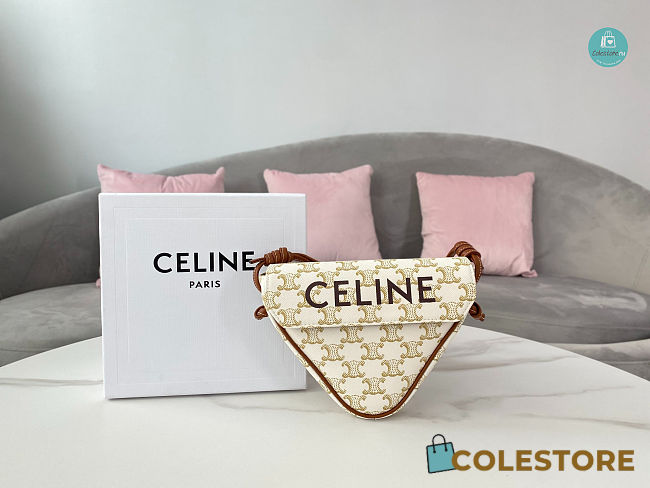 Celine Triomphe Canvas Triangle Crossbody Bag White-tan 21x15x4 cm - 1