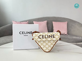 Celine Triomphe Canvas Triangle Crossbody Bag White-tan 21x15x4 cm